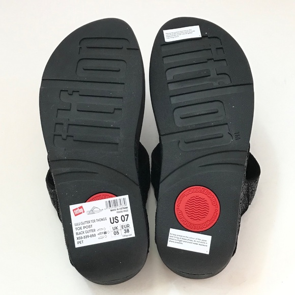 FITFLOP Lulu Glitter Wedge Sandals Black Flip Flop Thong Platform Women Size 7 - Picture 14 of 16